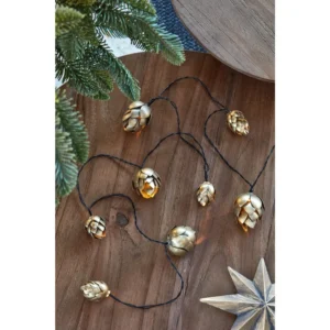 Pinecone Metal Light Chain in Gold Battery Operated